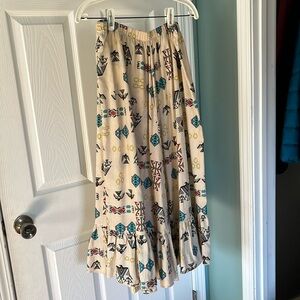 Vintage Mirage Southwestern Ruffle Trim Midi Skirt sz 32/18W